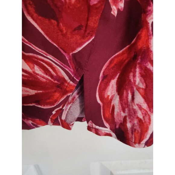 Christopher & Banks Red Floral Long Sleeve Ruffle Neck Popover Blouse Top L NWOT - Picture 6 of 10